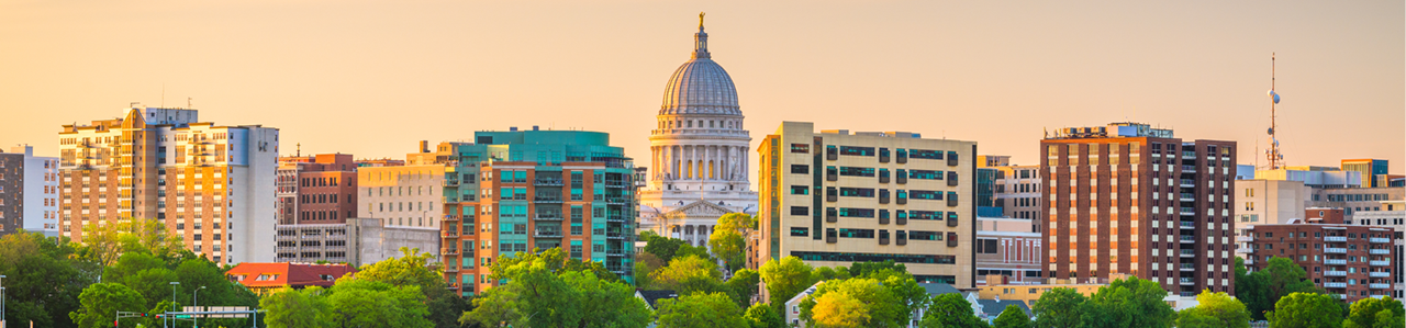 A view of the capitol at sunset.