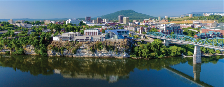 A daytime view of the Chattanooga skyline.